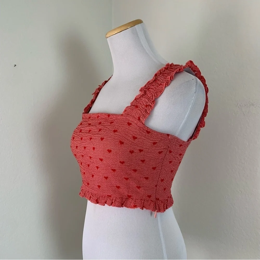 Cider Gingham Check Heart Crop Top Size Small Red - Picture 3 of 12